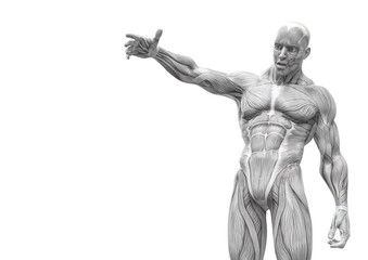 Fototapeta na wymiar muscleman anatomy heroic body talking in white background with copy space