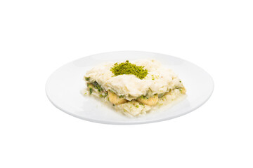 Starch wafers in milk syrup / Tr: Gullac - Milky Turkish dessert with banana
