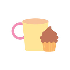 coffee mug and cupcake icon, flat style