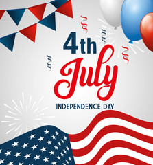 4 of july happy independence day flag and garlands hanging vector illustration design