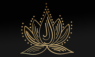 Obraz premium Black minimalistic abstract background. Business presentation, web banner backdrop. Lotus flower with golden effect.