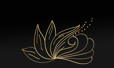 Obraz premium Black minimalistic abstract background. Business presentation, web banner backdrop. Floral swirl elements with golden effect.