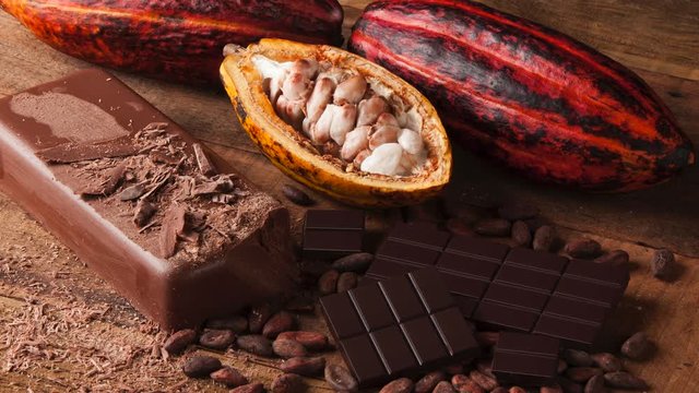 Fruit cocoa with chocolate pieces on a wooden table