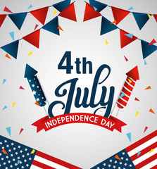 Obraz premium 4 of july happy independence day flag and garlands hanging vector illustration design