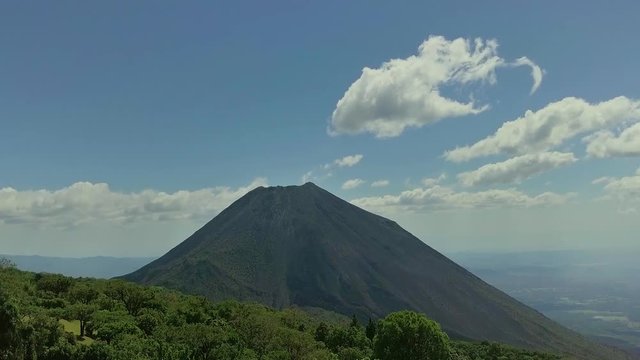 An aerial view of the Izalco volcano in El Salvador during a sunny day.