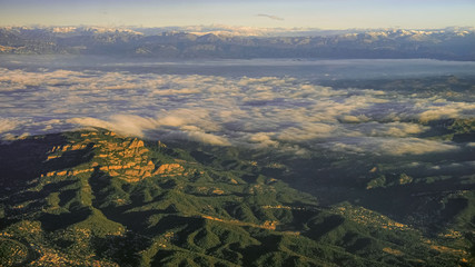 Aerial view of mountains. Roma-Barcelona flight. 