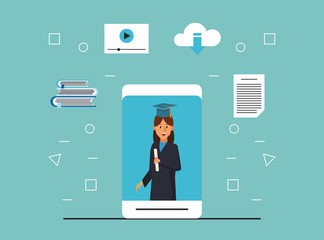 online education tech with student girl and tablet