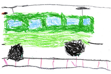 A train similar to a child's drawing. Hand drawn illustration