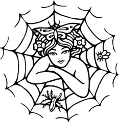 Vintage Tattoo illustration of a Pixie Spiderweb