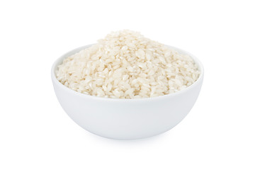 Baldo rice, baldo rice in white bowl, on white background (Tr- baldo pirinc)
