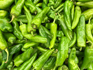 Green peppers close up, food and retail concept
