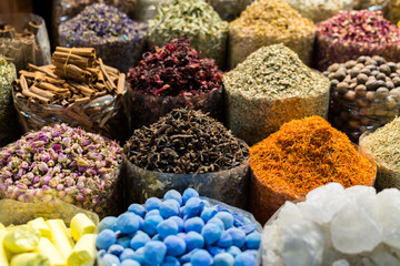 Colourful Spices at Souk Market Medina in Dubai, United Arab Emirates