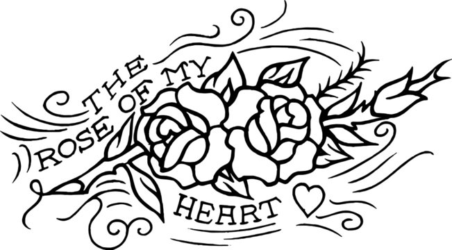 Vintage Artists drawing of a Rose of my Heart Tattoo
