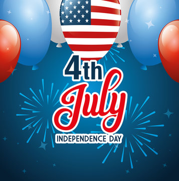 4 of july happy independence day with balloons helium vector illustration design