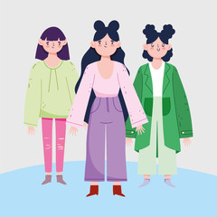 women avatars cartoons with black hair vector design