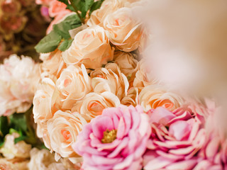 colorful background; artificial flowers made of fabric