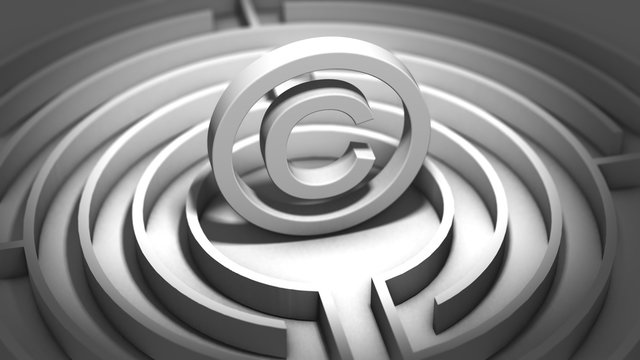 Copyright icon symbol intellectual property law maze labyrinth - 3D illustration render