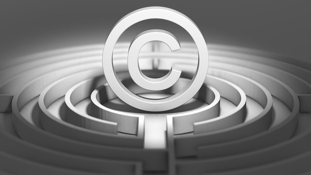 Copyright symbol intellectual property law inside labyrinth maze - 3D illustration render
