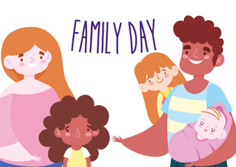 Mother father daughters baby and family day vector design