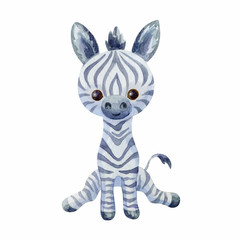 Naklejka na ściany i meble Cute zebra. Hand painted watercolor illustration isolated on a white background.