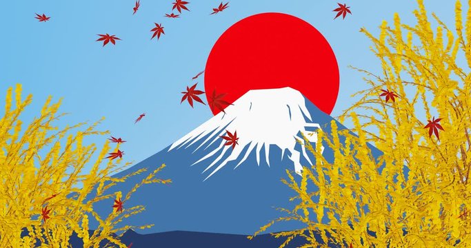 秋に見る美しい富士山、３Dレンダリング