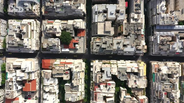 Aerial top down 4k footage of streets and buildings pattern in Athens, Greece