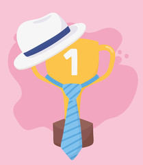 Trophy cup with hat and necktie vector design