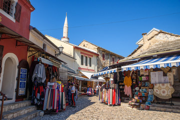 Street view of old town of Mostar in Bosnia and Herzegovina