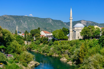 Fototapeta premium Old town of Mostar and Neretva River in Bosnia and Herzegovina