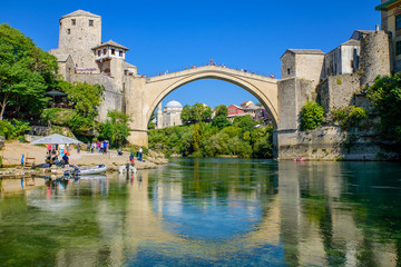 Fototapeta na wymiar Mostar Bridge, an Ottoman bridge in Mostar, Bosnia and Herzegovina