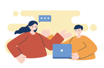 Woman and man with laptop vector design