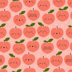 Kawaii Cartoon Peach. Colored Patterns