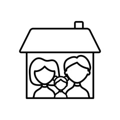 stay at home concept, happy family inside the house icon, line style