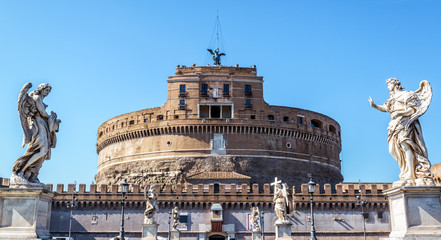 Castel Sant’Angelo or Castle of Holy Angel, Rome, Italy. It is old landmark of city. Front view...