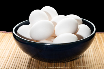  several chicken eggs in a bowl
