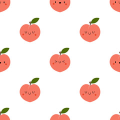 Kawaii Cartoon Peach. Colored Patterns