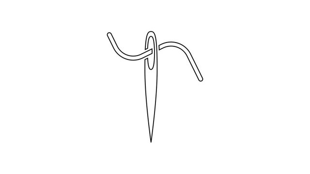 Black line Needle for sewing with thread icon isolated on white background. Tailor symbol. Textile sew up craft sign. Embroidery tool. 4K Video motion graphic animation