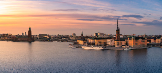 Amazing high quality sunset panorama over Stockholm City