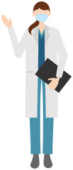 Vector image of a female doctor in in the white coat with a mask