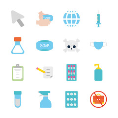 spray bottle and stop the spread icon set, flat style