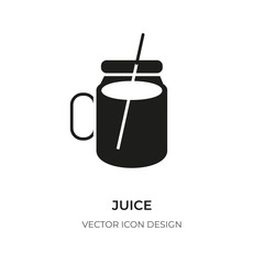 Juice glyph icon. Flat style design element fresh fruit drink. Pictogram silhouette glass jar with a straw. Black logotype sign fitness vitamin cocktail, healthy beverage. Isolated vector illustration