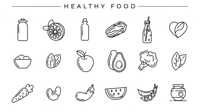 Healthy Food concept line style icons set.