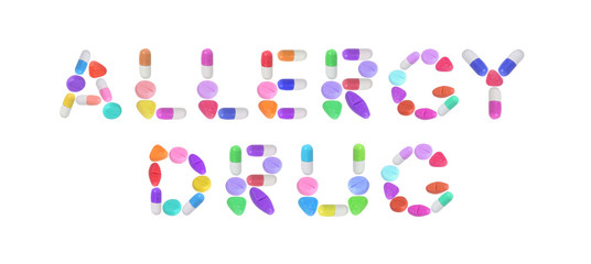 miniature drug model arrange in alphabet isolated on white background