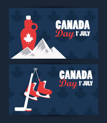 first july canada day celebration poster with mountains and maple syrup