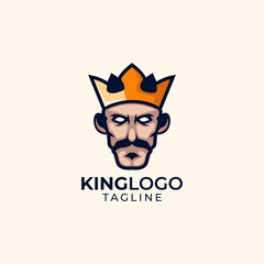 Illustration of king head with crown logo design template vector