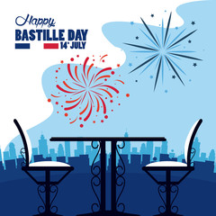 happy bastille day celebration with restaurant table and chairs