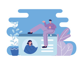 Woman and man with website chatting vector design