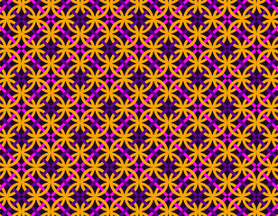 Geometric yellow rings and violet diamonds repetion set collage with dark violet at background. Based in Medieval art