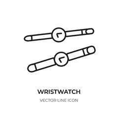 Wristwatch black line icon. Empty pictogram of classic wrist watch sign. Contour closeup logo clock bracelet for time design. Fashion business concept, hand accessory. Isolated vector illustration