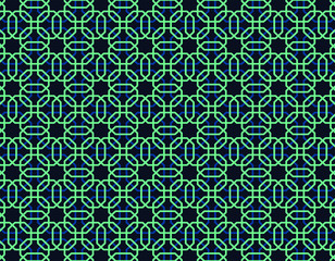 Geometric green-blue octagons repetion set collage with dark blue at background. 